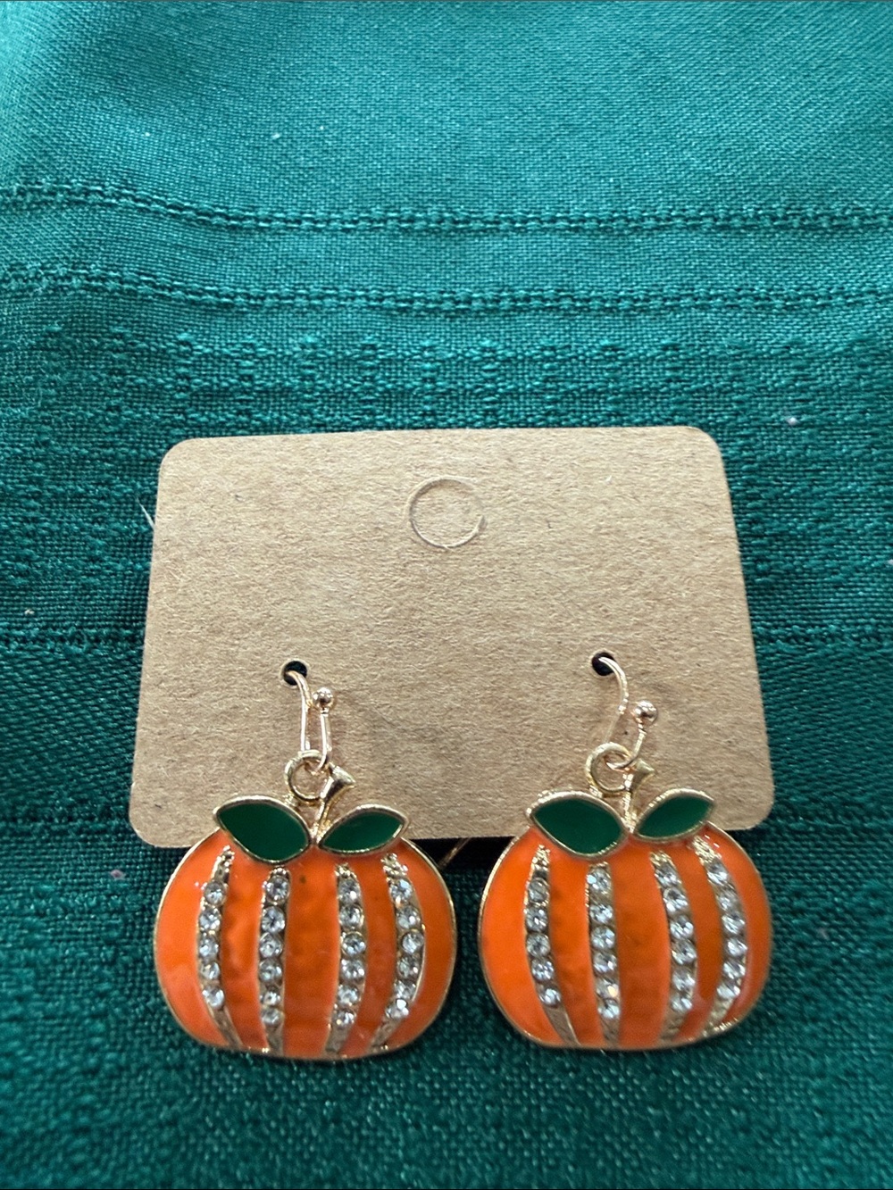 Orange Pumpkin Drop Earrings with Green Leaves - Women Jewelry